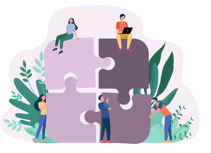 Team collaboration with puzzle pieces